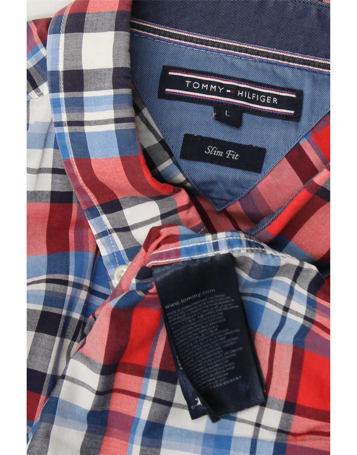 Tommy Hilfiger Mens Slim Fit Shirt Large Red Check Cotton
