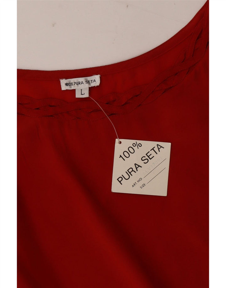 Vintage Womens Sleeveless Blouse Top UK 16 Large Red Silk