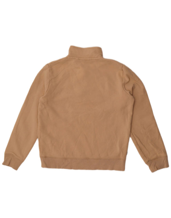 Superdry Womens Zip Neck Sweatshirt Jumper UK 16 Large Beige Cotton