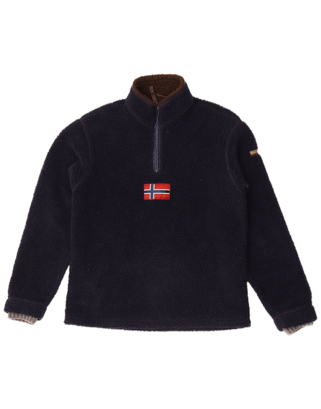 Napapijri Mens Graphic Zip Neck Fleece Jumper Medium Navy Blue Polyester