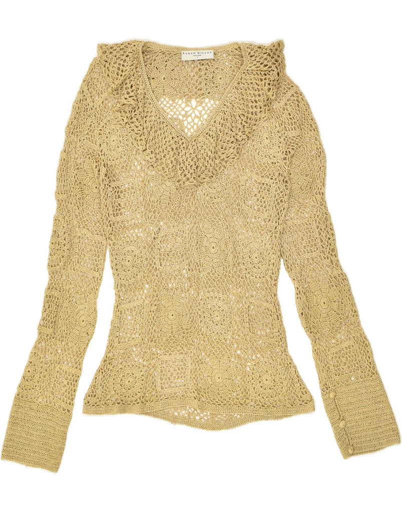 KAREN MILLEN Womens Crochet Top Long Sleeve US 3 Small Beige | Vintage Karen Millen | Thrift | Second-Hand Karen Millen | Used Clothing | Messina Hembry 