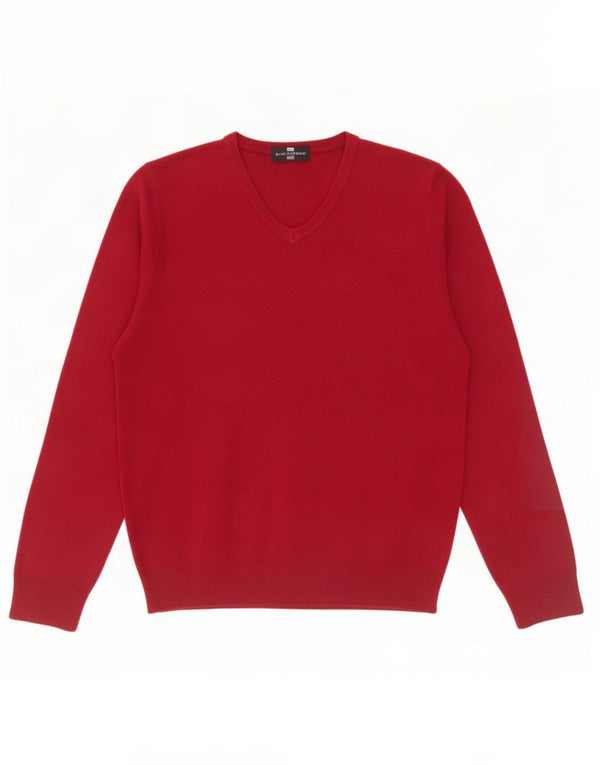 Marks & Spencer Mens Blue Harbour V-Neck Jumper Sweater Medium Burgundy
