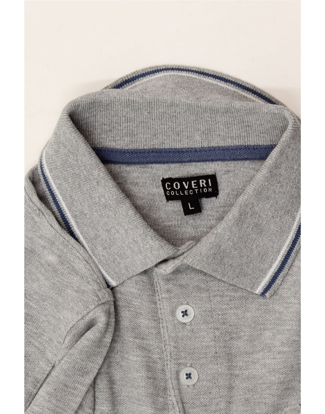 COVERI Mens Long Sleeve Polo Shirt Large Grey Cotton Vintage Coveri and Second-Hand Coveri from Messina Hembry 