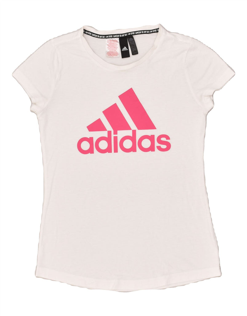 ADIDAS Girls Graphic T-Shirt Top 14-15 Years White | Vintage Adidas | Thrift | Second-Hand Adidas | Used Clothing | Messina Hembry 