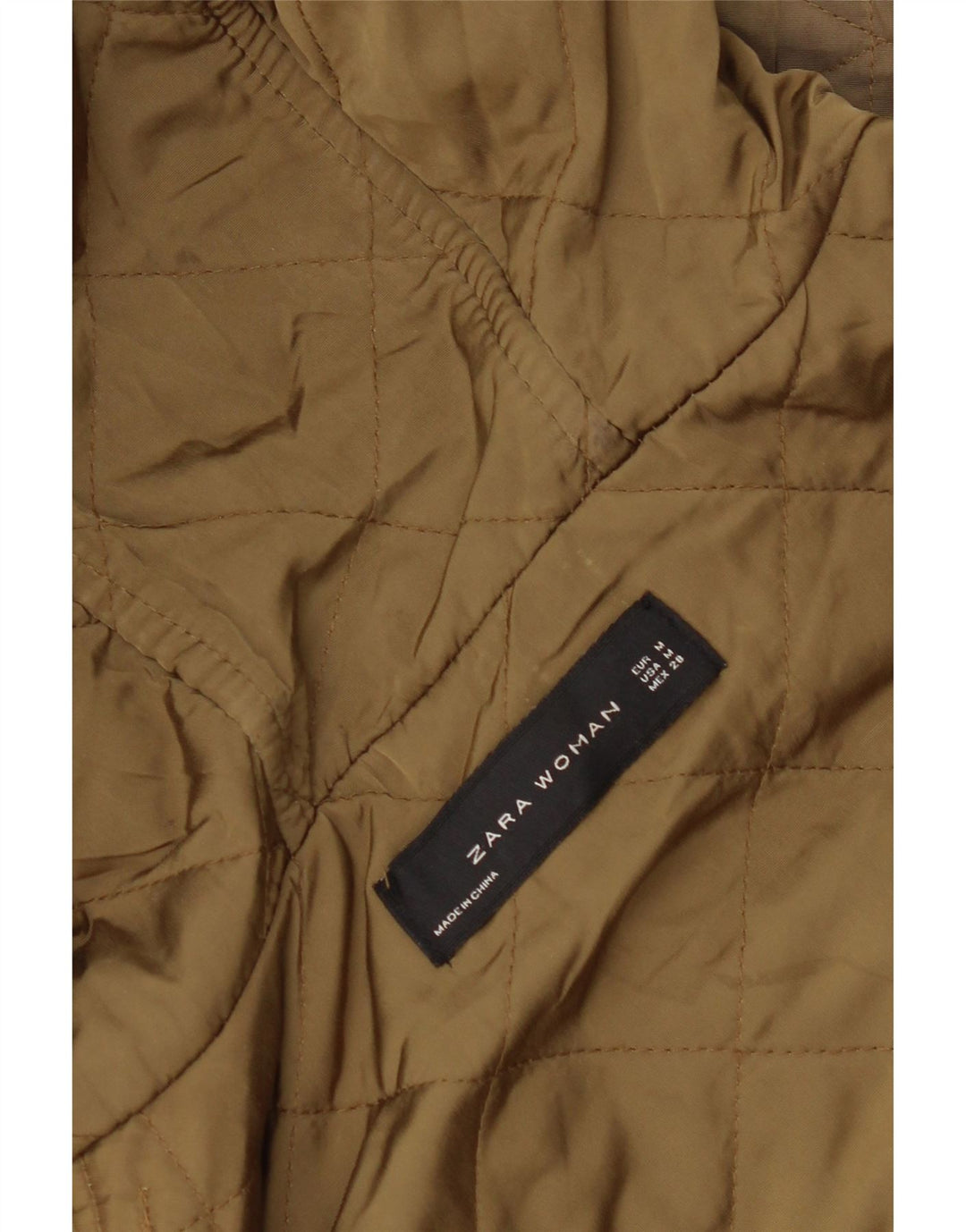ZARA Womens Hooded Quilted Jacket UK 14 Medium Khaki Polyester