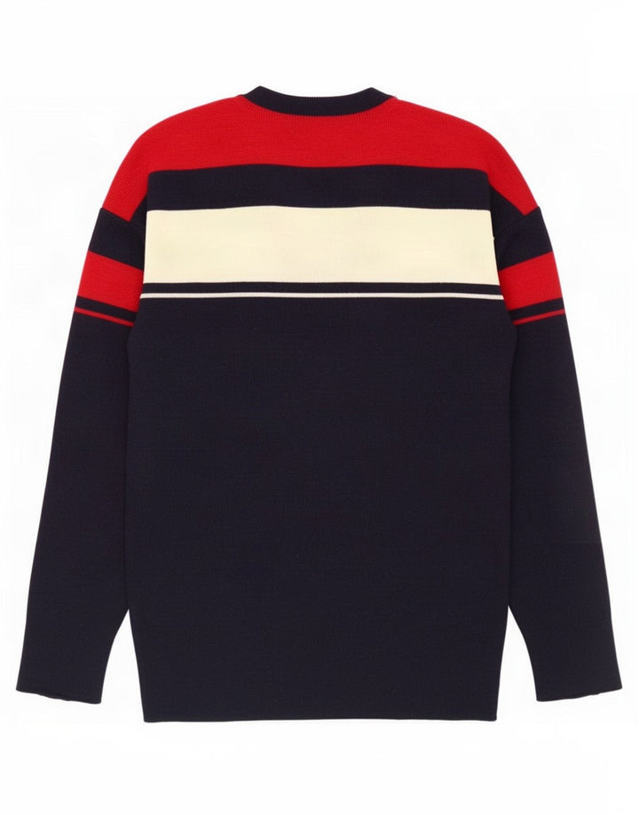 Silvy Mens V-Neck Jumper Sweater IT 50 Medium Navy Blue Colourblock