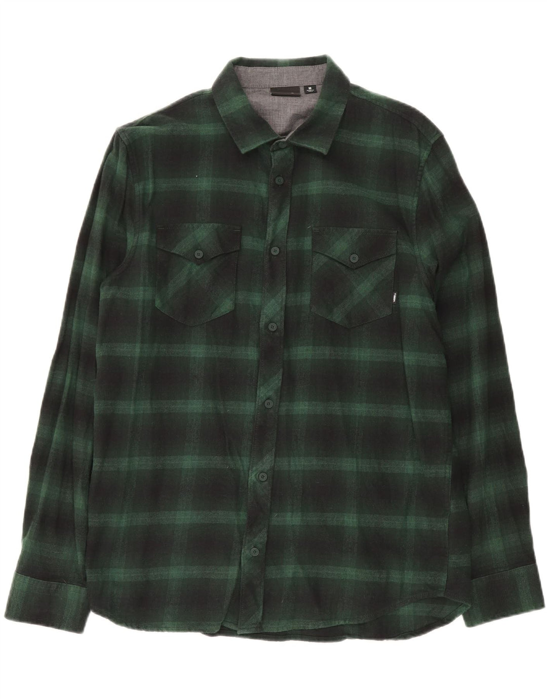 VANS Mens Flannel Shirt Medium Green Plaid Cotton