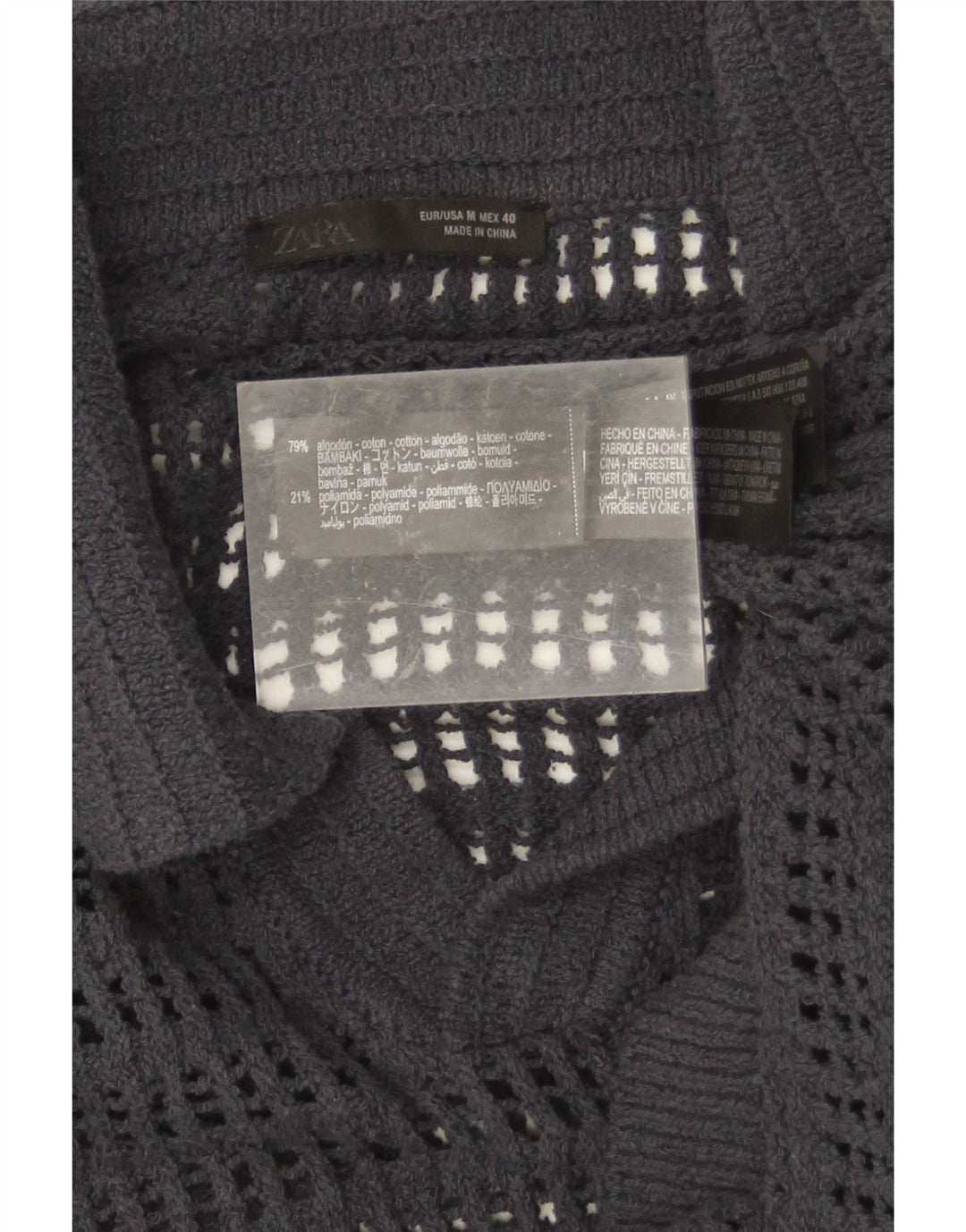 Zara Mens Polo Shirt Medium Grey Cotton