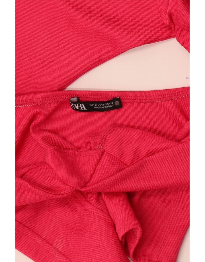 Zara Womens Long Sleeve Crop Top UK 8 Small Pink