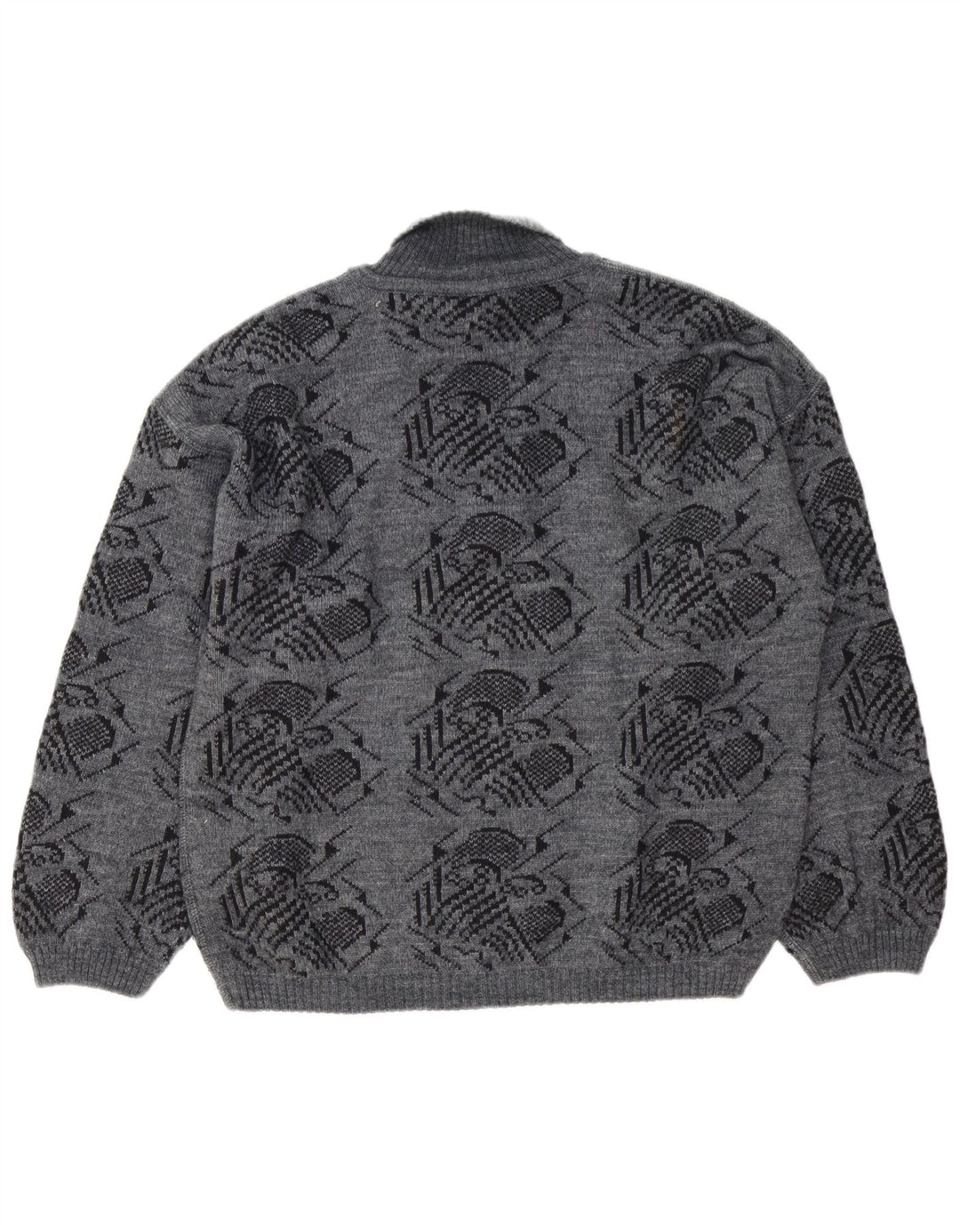 Vintage Mens Abstract Pattern Roll Neck Jumper Sweater Large Grey