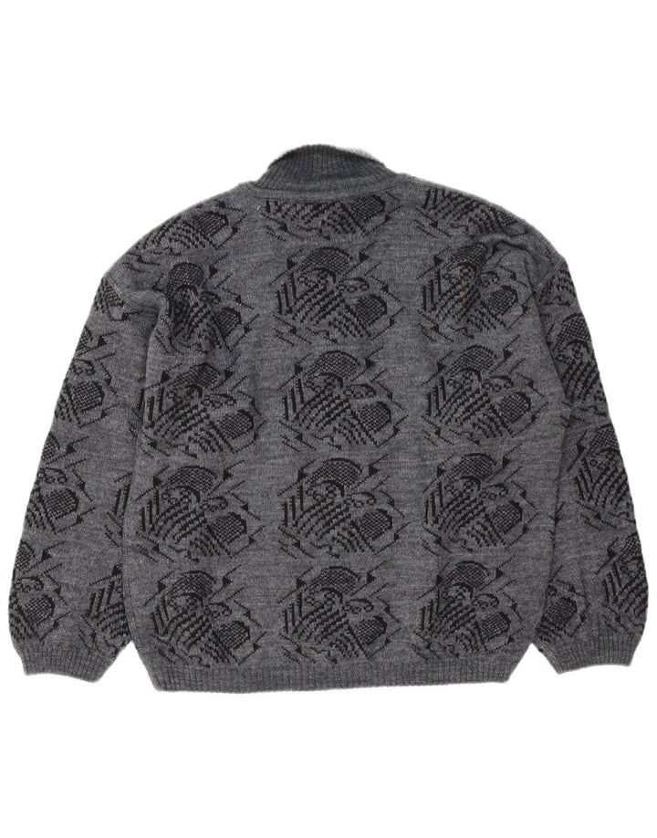 Vintage Mens Abstract Pattern Roll Neck Jumper Sweater Large Grey
