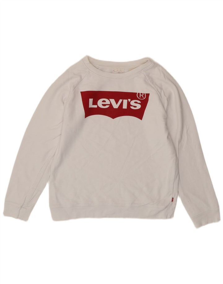 LEVI'S Womens Oversized Graphic Sweatshirt Jumper UK 6 XS White Cotton
