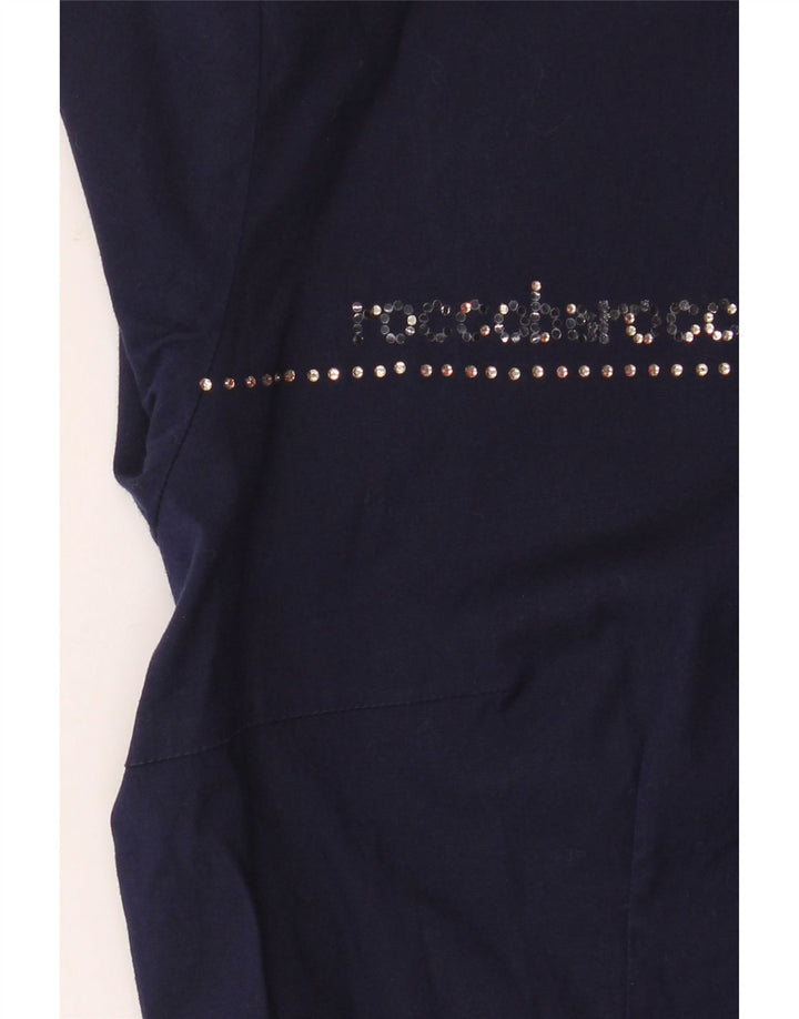 Roccobarocco Womens Graphic Shirt Blouse IT 44 Medium Navy Blue Cotton