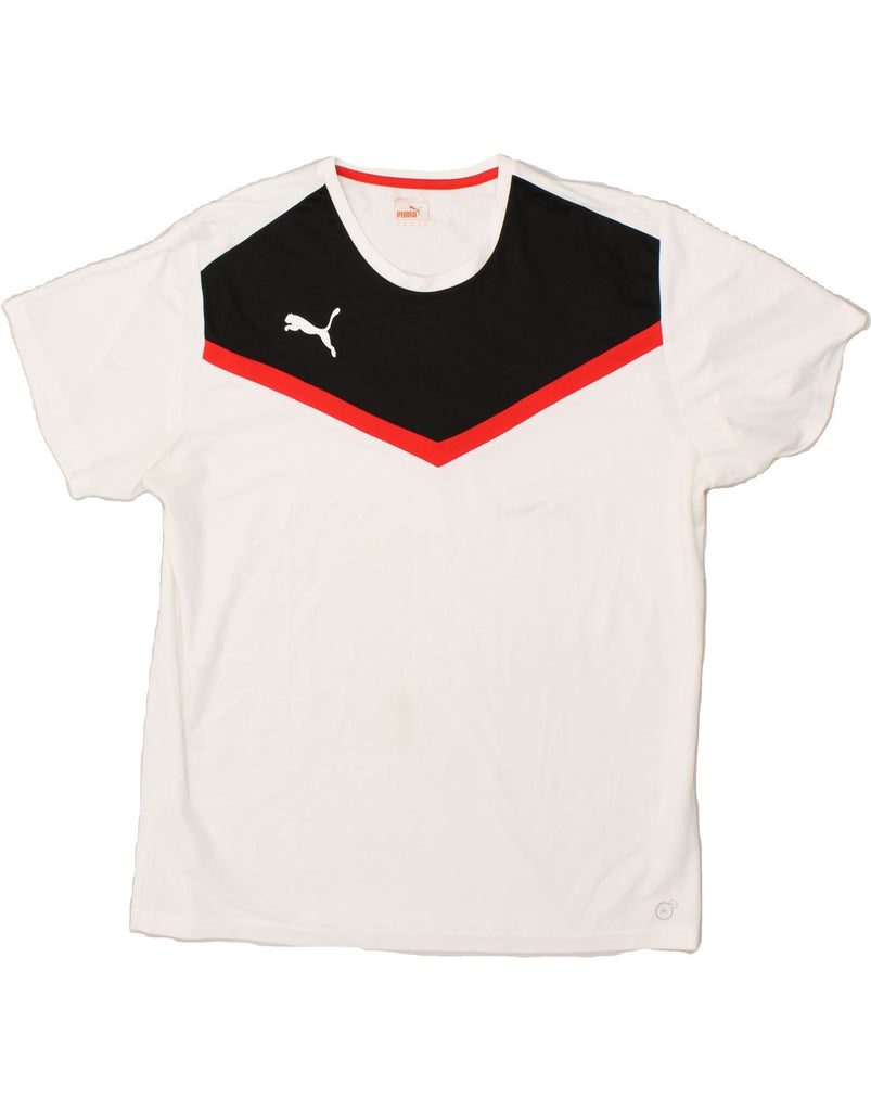 PUMA Mens T-Shirt Top XL White Colourblock | Vintage Puma | Thrift | Second-Hand Puma | Used Clothing | Messina Hembry 