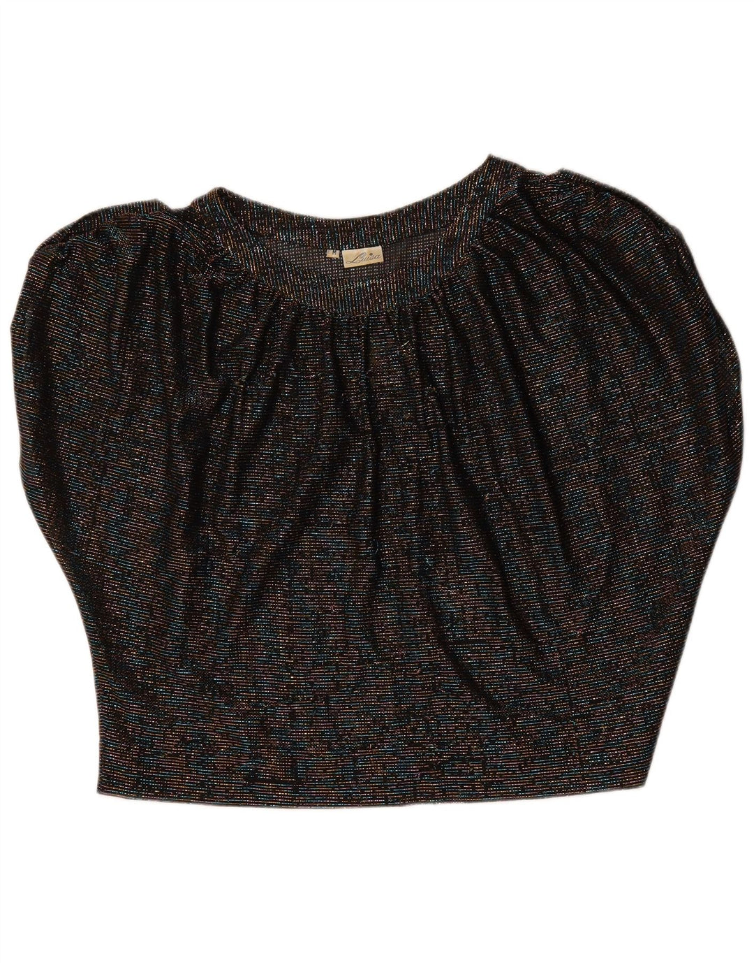 Vintage Womens Crop Batwing Blouse Top UK 14 Medium Black Flecked