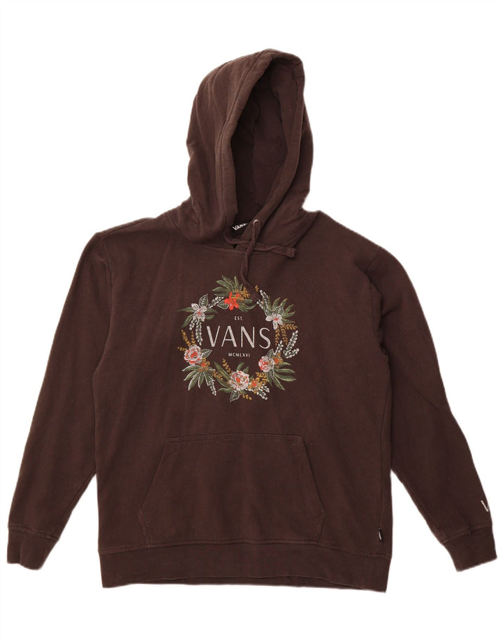 Vans Womens Graphic Hoodie Jumper UK 10 Small Brown Cotton