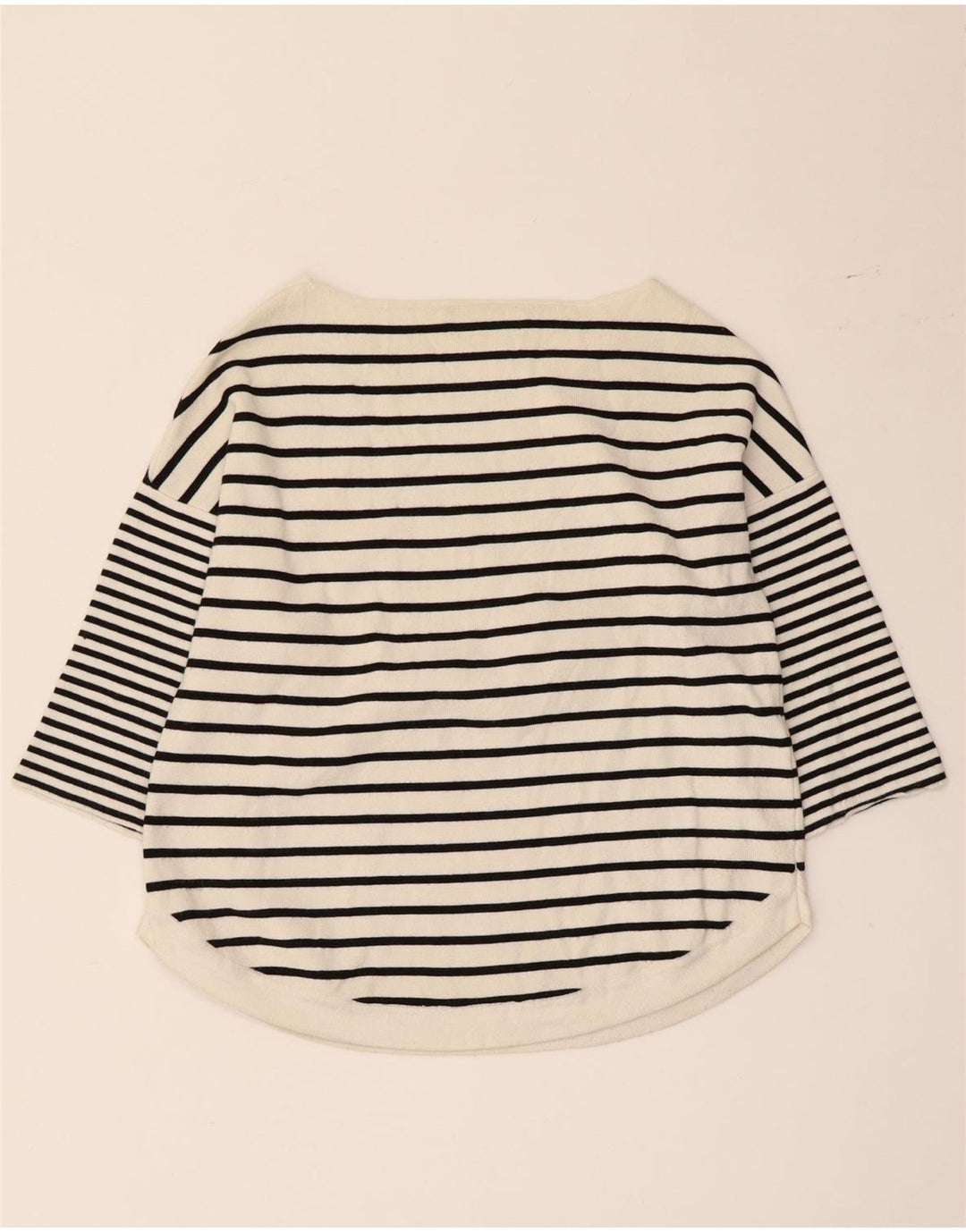 Zara Womens Top 3/4 Sleeve UK 12 Medium White Striped Viscose Nautical