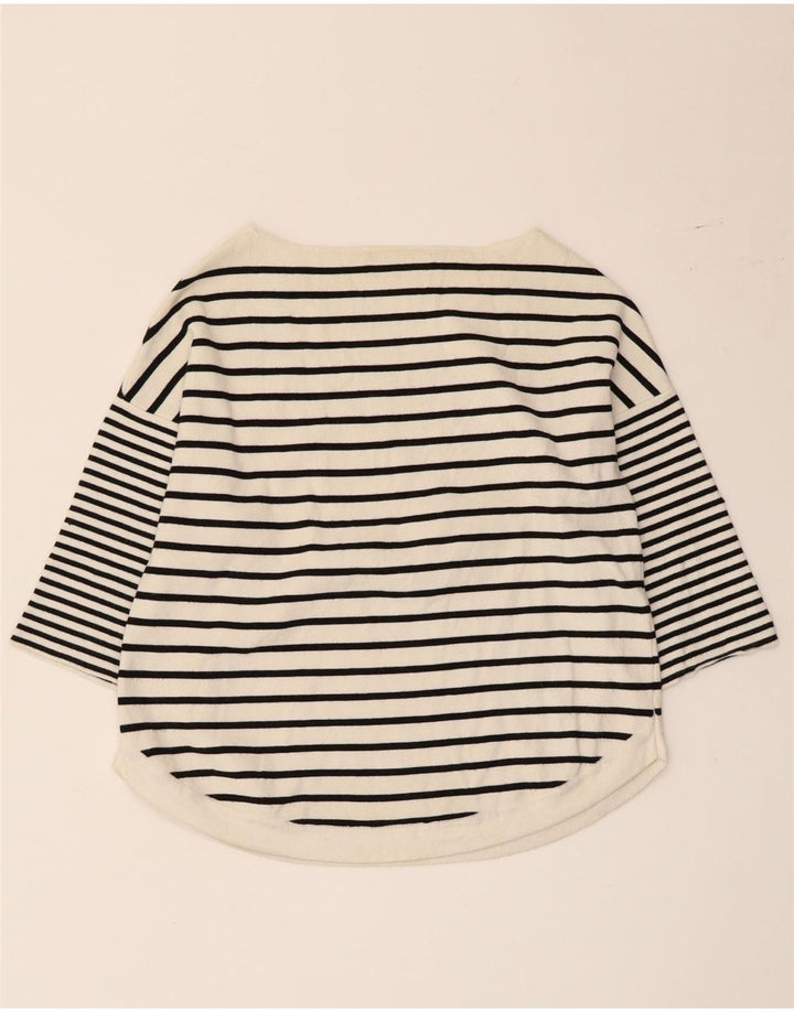 Zara Womens Top 3/4 Sleeve UK 12 Medium White Striped Viscose Nautical