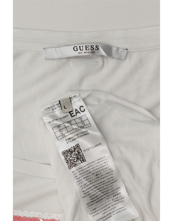 Guess Womens Graphic T-Shirt Top UK 12 Medium White Viscose