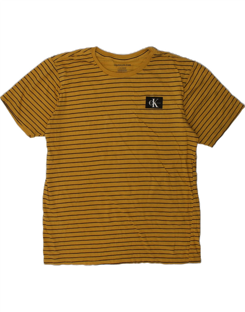 CALVIN KLEIN JEANS Boys T-Shirt Top 14-15 Years Large  Yellow Striped | Vintage Calvin Klein Jeans | Thrift | Second-Hand Calvin Klein Jeans | Used Clothing | Messina Hembry 