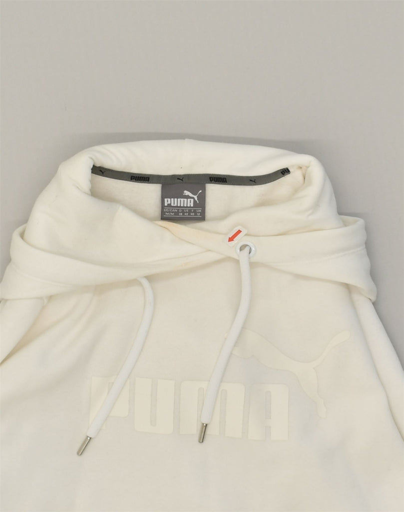 PUMA Womens Graphic Hoodie Jumper UK 12 Medium White Cotton | Vintage Puma | Thrift | Second-Hand Puma | Used Clothing | Messina Hembry 