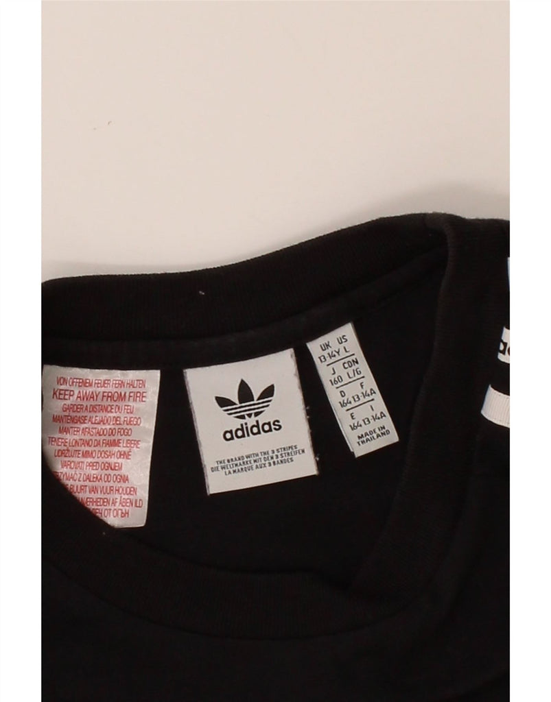 ADIDAS Girls Graphic T-Shirt Top 13-14 Years Black Cotton Vintage Adidas and Second-Hand Adidas from Messina Hembry 
