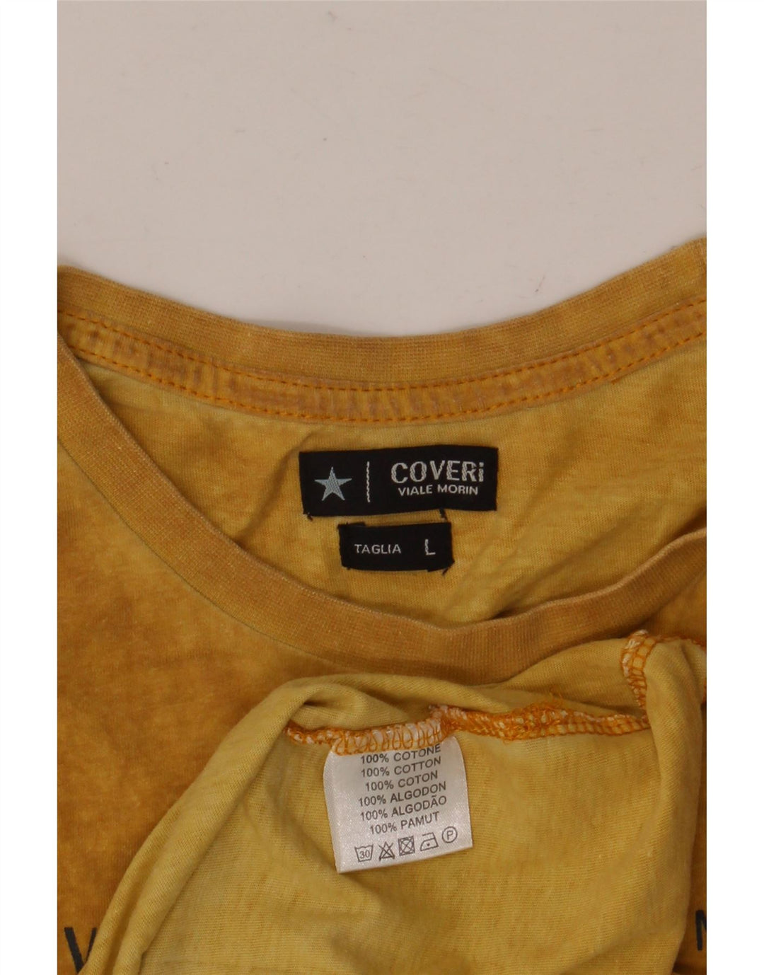 COVERI Mens Graphic T-Shirt Top Large Yellow Cotton