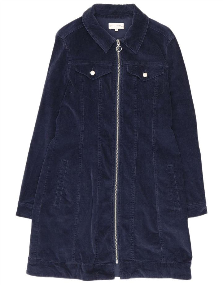 Warehouse Womens Corduroy Overcoat UK 14 Large Navy Blue Cotton