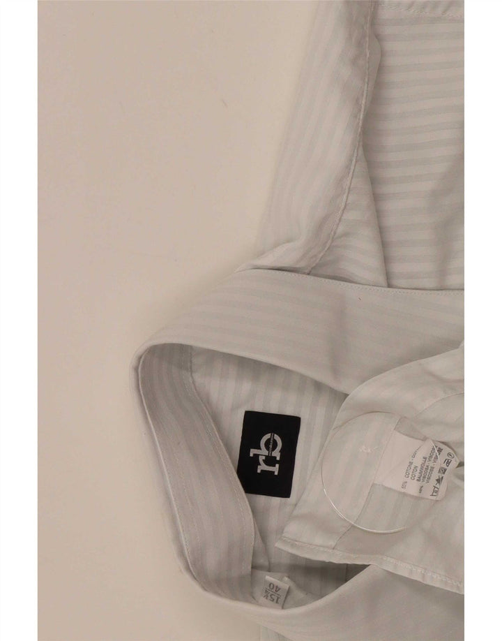 Roccobarocco Mens Shirt Size 40 15 3/4 Medium White Pinstripe Cotton