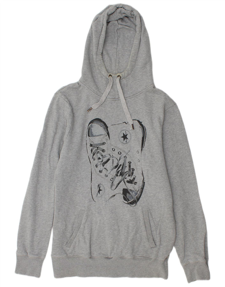 Converse Mens Graphic Hoodie Jumper Medium Grey Flecked Cotton