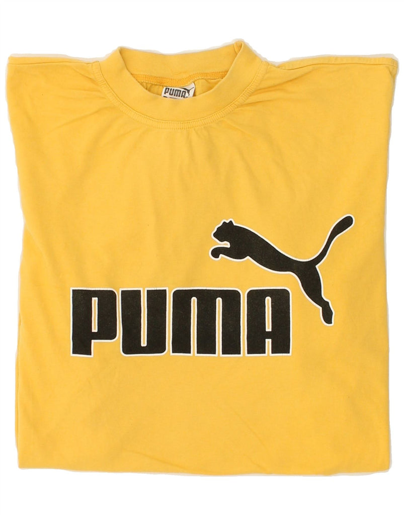 PUMA Mens Graphic T-Shirt Top Small Yellow Cotton | Vintage Puma | Thrift | Second-Hand Puma | Used Clothing | Messina Hembry 