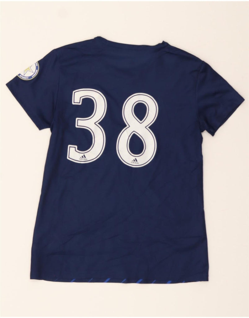 ADIDAS Womens Arizona Graphic T-Shirt Top UK 8/10 Small Navy Blue Striped Vintage Adidas and Second-Hand Adidas from Messina Hembry 