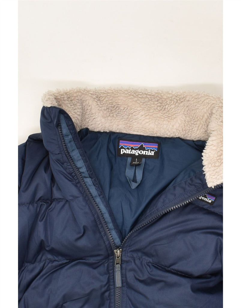 PATAGONIA Womens Hooded Padded Jacket UK 14 Large Navy Blue Polyester | Vintage Patagonia | Thrift | Second-Hand Patagonia | Used Clothing | Messina Hembry 