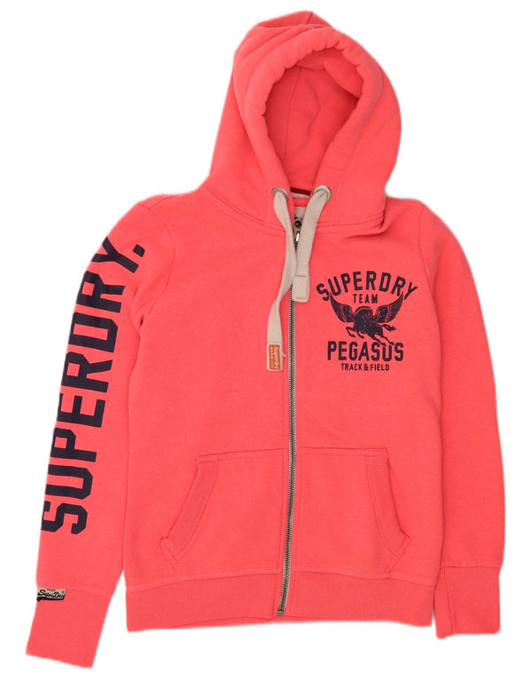 Superdry Womens Graphic Zip Hoodie Sweater UK 12 Medium Pink Sports