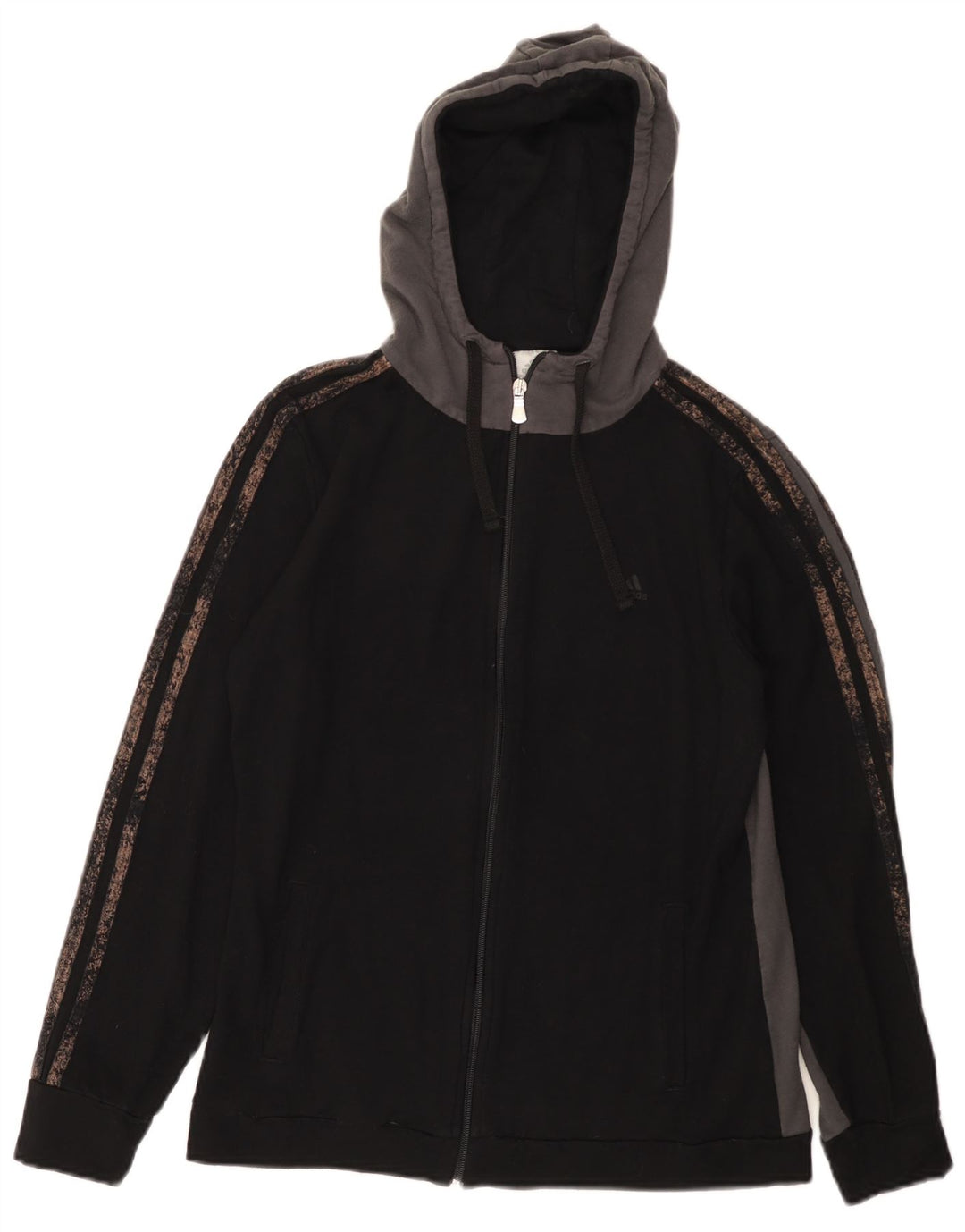 Adidas Womens Zip Hoodie Sweater UK 10 Small Black Colourblock Polyester