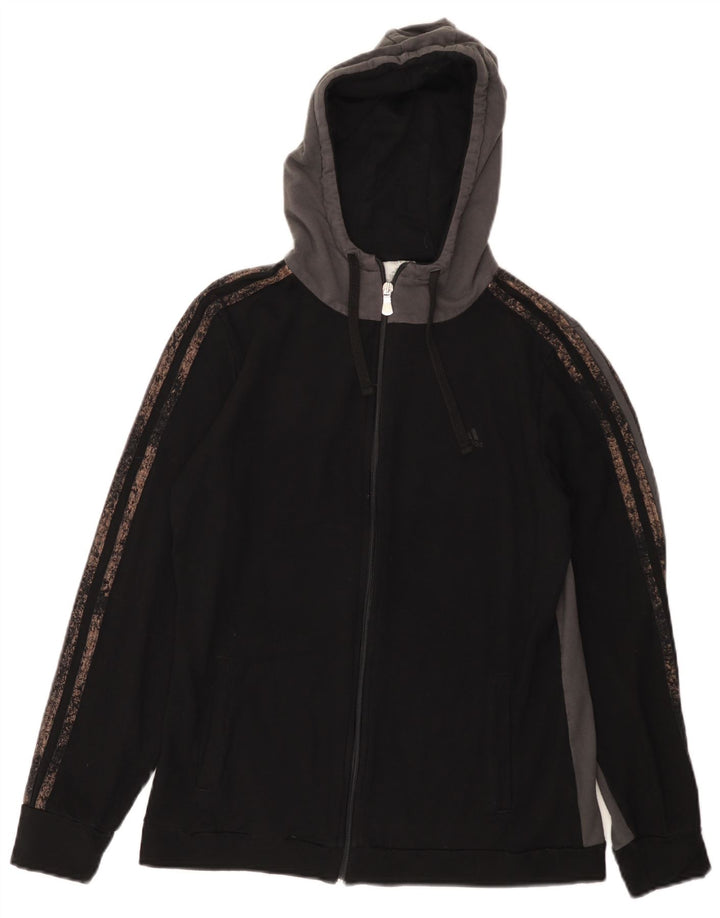 Adidas Womens Zip Hoodie Sweater UK 10 Small Black Colourblock Polyester