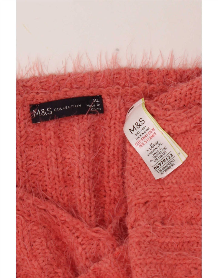 Marks & Spencer Womens V-Neck Jumper Sweater UK 18 XL Orange Polyester