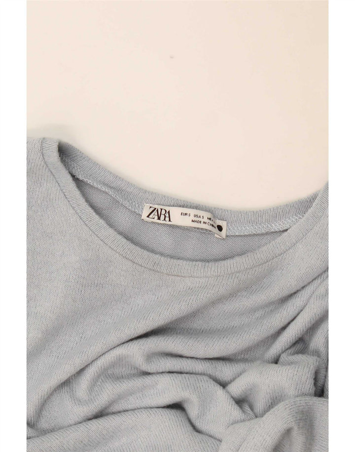 Zara Womens Crop Top Long Sleeve UK 10 Small Blue