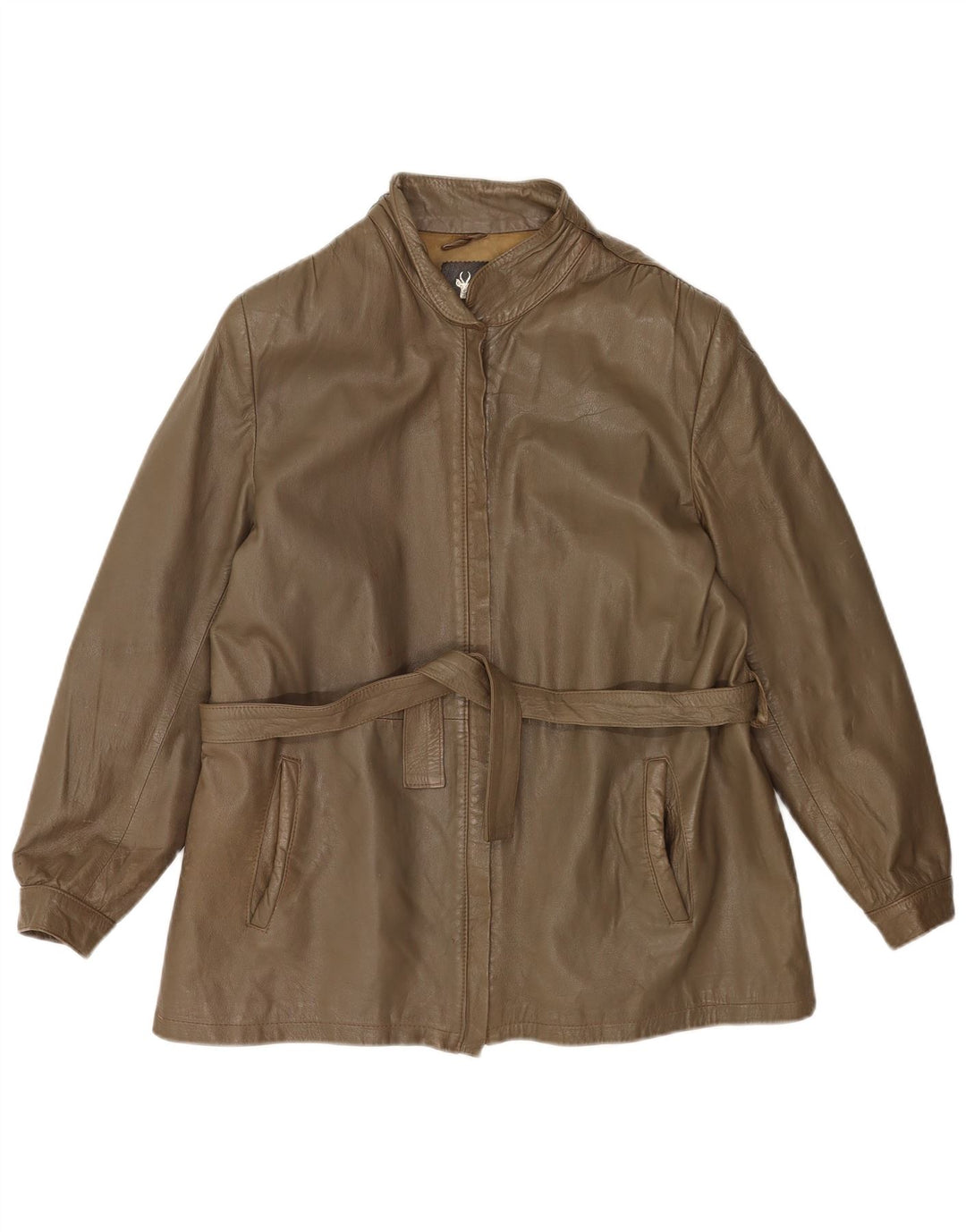 Vintage Womens Leather Jacket IT 46 Large Khaki Leather