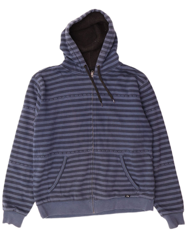 QUIKSILVER Mens Sherpa Zip Hoodie Sweater XL Blue Striped Cotton