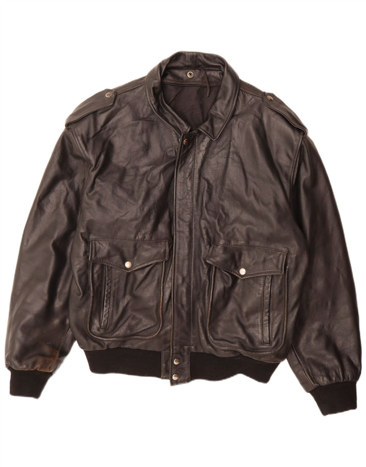 Vintage Mens Military Leather Jacket UK 42 XL Black