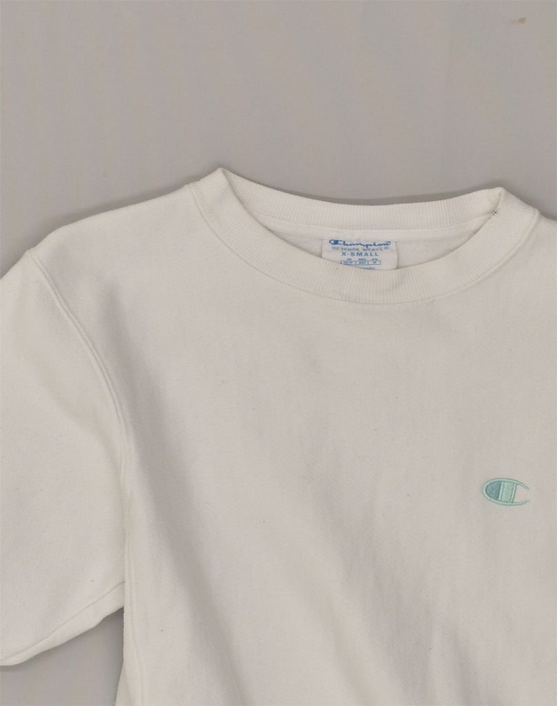 CHAMPION Mens Graphic Sweatshirt Jumper XS White Cotton | Vintage Champion | Thrift | Second-Hand Champion | Used Clothing | Messina Hembry 