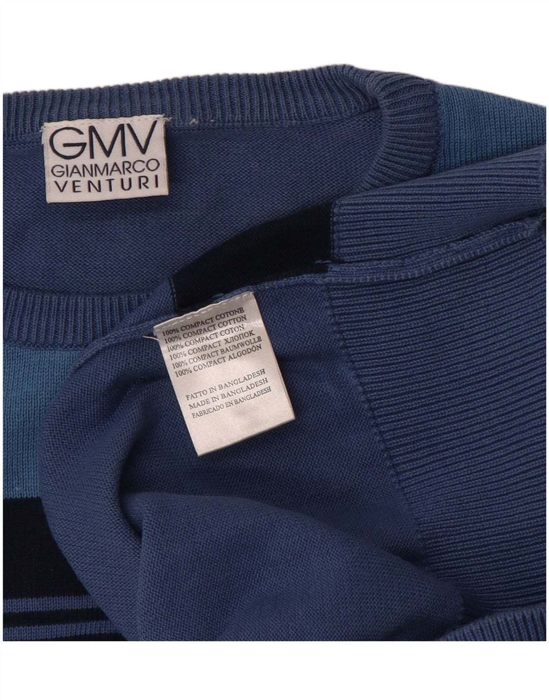 GIANMARCO VENTURI Mens Crew Neck Jumper Sweater Medium Blue Striped Cotton