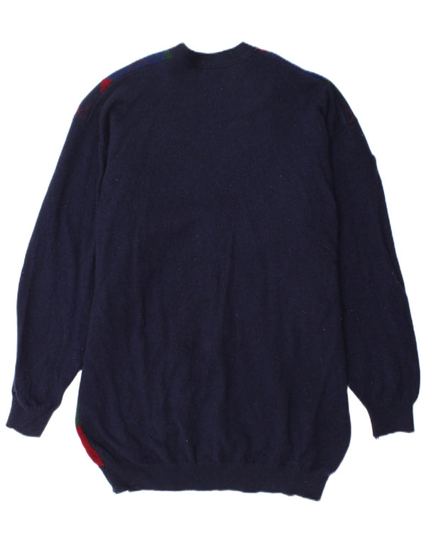 Marks & Spencer Mens Cardigan Sweater Large Navy Blue Argyle/Diamond