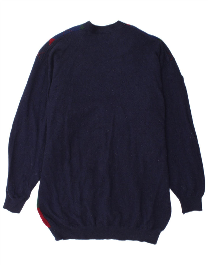 Marks & Spencer Mens Cardigan Sweater Large Navy Blue Argyle/Diamond