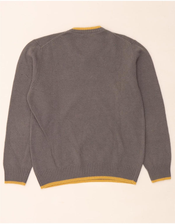 Sergio Tacchini Mens V-Neck Jumper Sweater Large Grey Striped Wool
