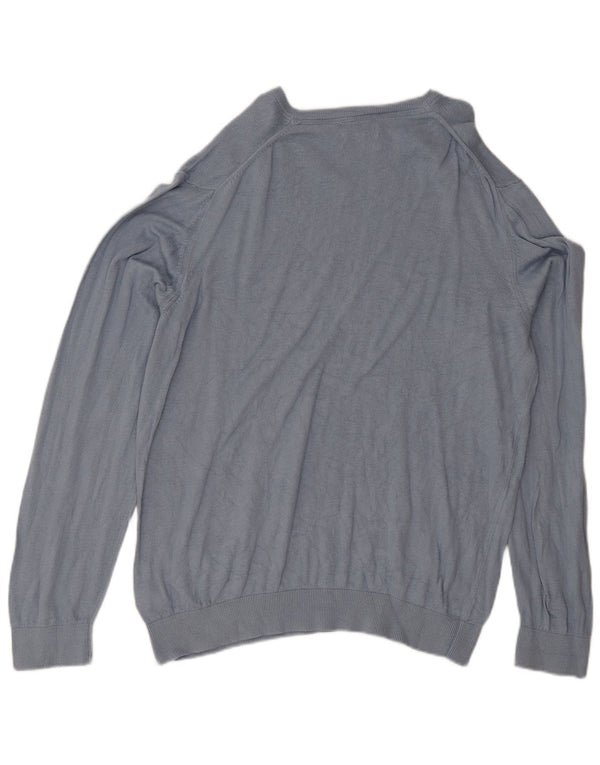 Marks & Spencer Mens Regular Fit V-Neck Jumper Sweater 2XL Blue Cotton