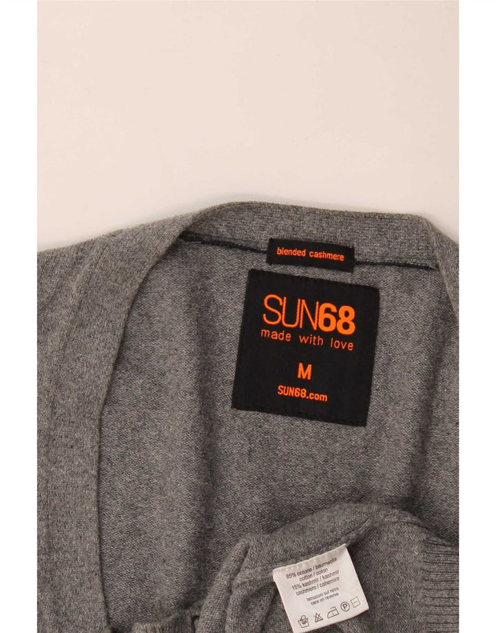 Sun68 Mens Cardigan Sweater Medium Grey Cotton