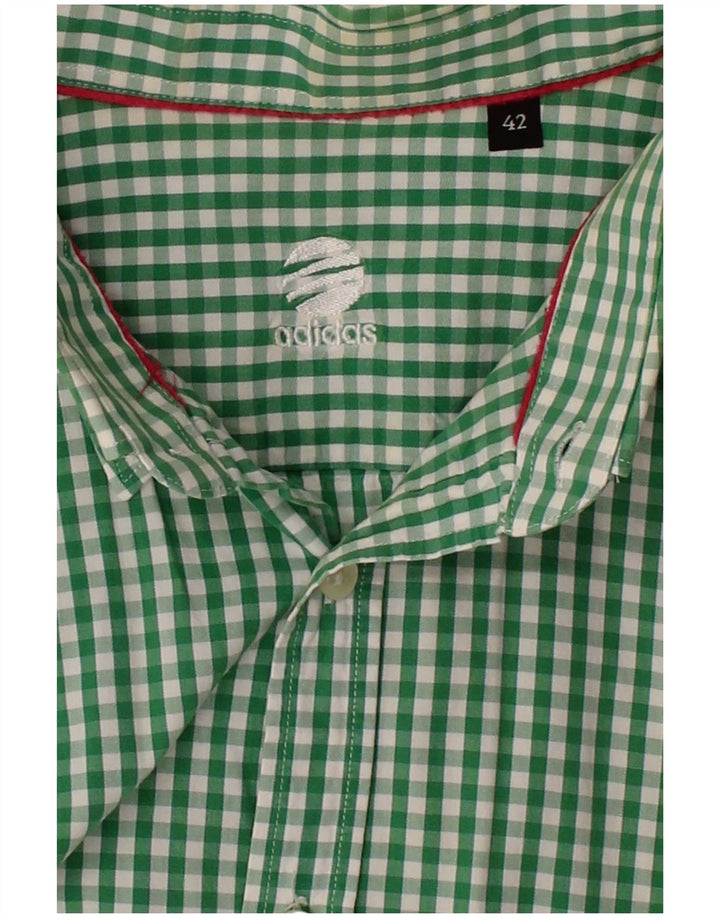 ADIDAS Mens Short Sleeve Shirt IT 42 Large Green Gingham Cotton
