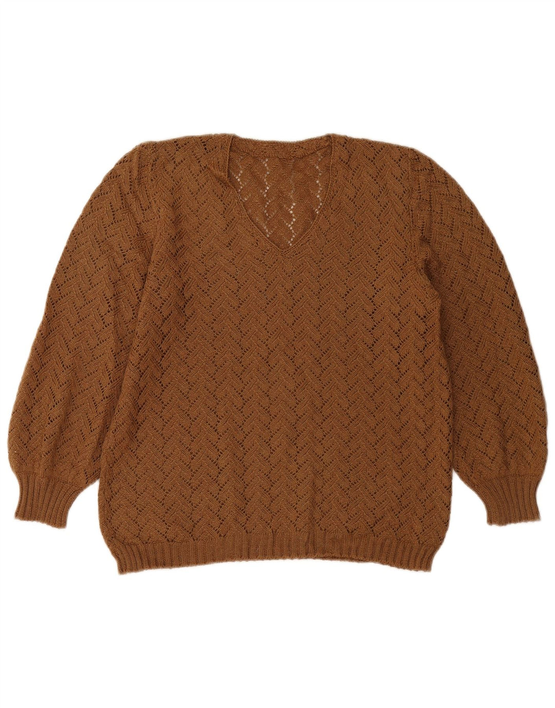 Vintage Womens V-Neck Jumper Sweater UK 14 Medium Brown